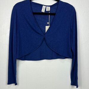 Joie Women's Cropped Long Sleeve Blue Linen Bolero Cardigan Size 8